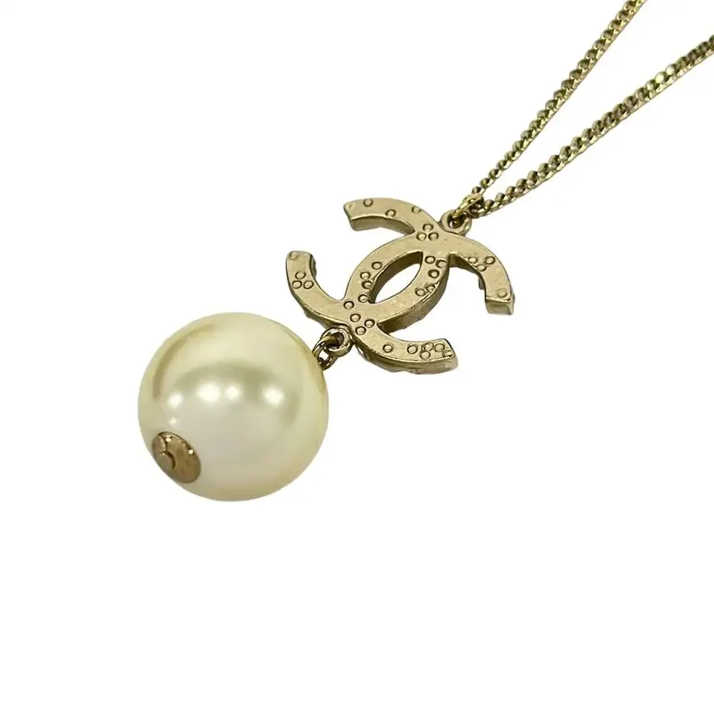 Chanel Necklace Gold Cream Hardware Faux Pearl
